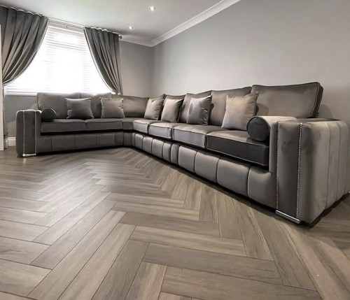 Luxury grey velvet corner sofa - velvet,