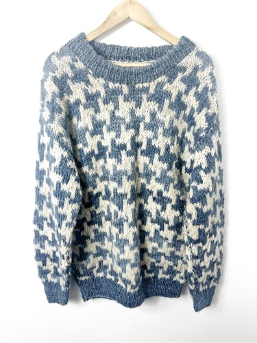 Vintage blue white wool - blue,