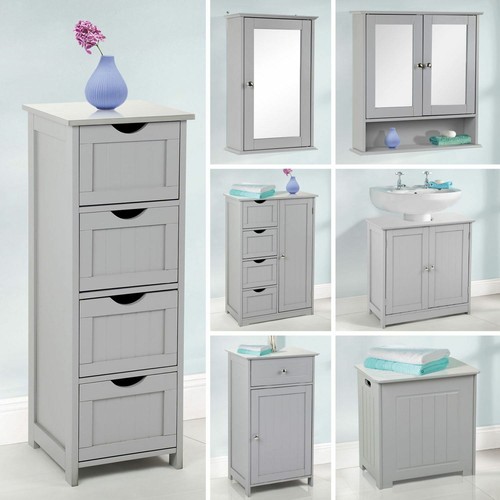 Grey wooden bathroom cabinet - bathroom,
