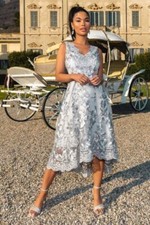 QUIZ SIZE 14-16 EMBROIDERED DIP HEM EVENING PARTY PROM WEDDING GUEST DRESS GREY