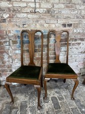 Vintage Antique Dining Chair Pair Queen Anne Style Mahogany Chairs 