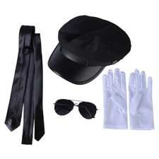 Chauffeur Hat with Eyeglasses Gloves Set for Role Playing Chauffeur Costume
