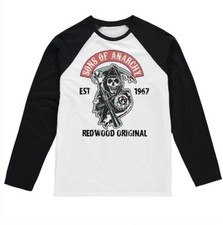 Sons Of Anarchy Redwood Red Patch Baseball Full Long Sleeve T-Shirt (Wh/Black)