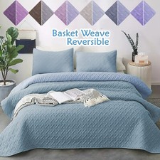 Reversible Pin sonic Quilted Bedspread Sofa Throw Pillowcase Double King Bed Set