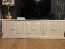 White Painted Solid Wood Low Sideboard Media Unit 209cm Long