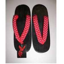 NWT RED, JAPANESE WOODEN GETA, KIMONO YUKATA SHOES  FLIP FLOPS  24cm, Max UK5.5