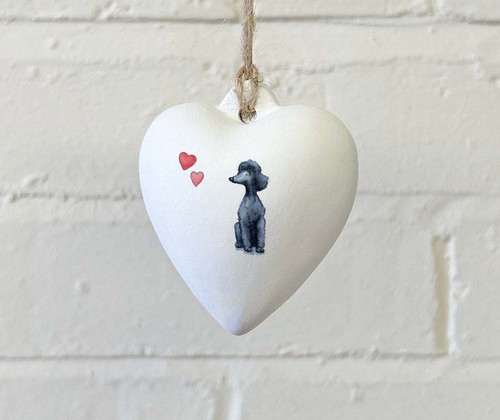 Poodle black ceramic heart - poodle,