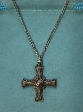 Medieval Cross Silver Pewter Pendant On A Chain (W)