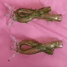 2 Victorian Green Glass Thorn Vases, Walsh?