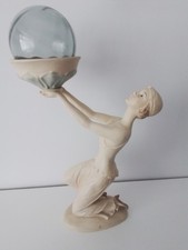 Art Deco Style Lady Figurine Holding Glass Ball.