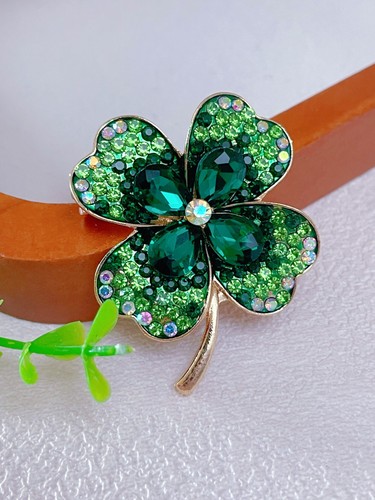 Green rhinestone clover - green,