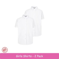 Girls 2 Pack Short Sleeve Shirts Blouse Regular Fit White 7 to 18 School Uniform