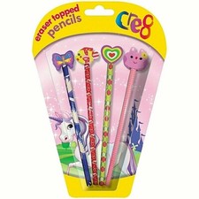 CRE8 NOVELTY ERASER TOPPED PENCILS - PACK OF 4 - GIRLS - PARTY BAG