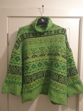 Zara Ladies Fair Isle Festive Winter Jumper Turtleneck Green Medium Christmas