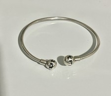 Truth Silver Open Bangle Bracelet with Logo Ball Ends 925 Sterling Silver