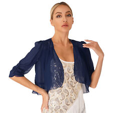 UK Women's Chiffon Shrug Cardigan Short Sleeve Open Front Cropped Bolero Top
