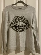 Tu Woman Light Grey Leopard Print Lips Long Sleeve Pullover Jumper Size 18