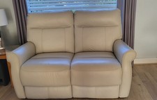 2x Leather Recliner Sofas - Light Grey