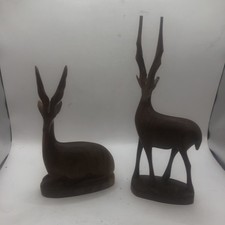 Vintage..Two x Teak Antelope/Stag 1970's Mid Century Retro Ornament