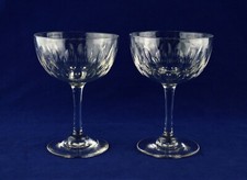Antique Edwardian Etched Crystal x2 Champagne Coupes / Glasses - 4-3/4" Tall