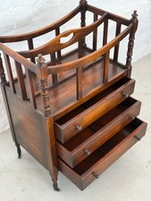 Antique Style Wooden Canterbury Magazine Rack 3 Drawers on Castors Mahogany 76cm