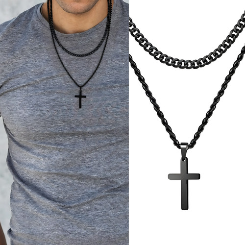 Black stainless steel cross - black,