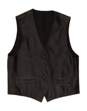 C&A Mens Leather Waistcoat Medium Black Leather DL08