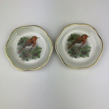 Royal Worcester Trinket Dishes X 2 Palissy China Christmas Robin Holly 10cm