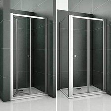 Aica Bi fold Pivot Shower Door Enclosure and Tray Walk in Glass Screen Cubicle 
