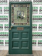 STAINED GLASS FRONT DOOR 1930s LEADED GLASS VINTAG WOODEN TALL ANTIQUE RECLAIMED