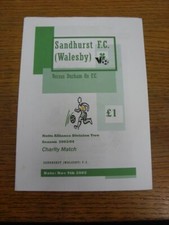 09/11/2003 Sandhurst Walesby v Durham Ox [Charity Match] . Price includes Royal