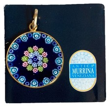 Murano Antica Murrina Glass Pendant Millefiori Gold Over Sterling Silver 925 Box