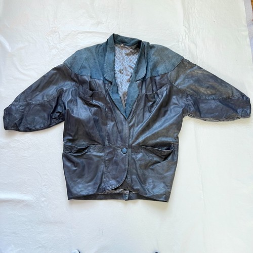 Vintage 80s leather coat - , blue