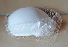 Women's White Wedding Hat Used Once Brides Mother Inc. White Lace Gloves.