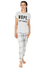 Girls Cheeky Nope Not Today Checked Long Cotton Pyjamas