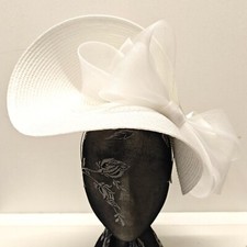 white large straw bow fascinator millinery burlesque headband wedding hat