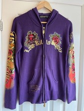Ed Hardy Jacket Women’s Large Purple Vintage Zip Up Sweater , Love Kills Slowly