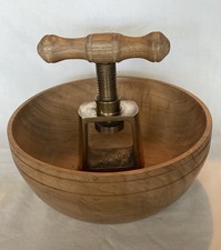 Vintage Brass Nutcracker On Wooden Bowl - 19cm (7.5”) Diameter