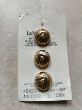 Vtg La Mode Buttons on Card Gold Colored Round Shank Back #2423 Size 16 mm 5/8"