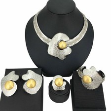 Africa Dubai Gold Plated Jewelry Sets Simple Style Necklace Copper Earrings