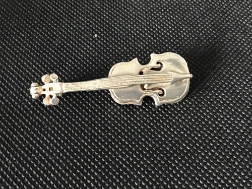 Stirling silver violin brooch - silver,