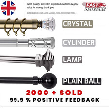 Extendable Eyelet Metal Curtain Pole 28mm Rail With Finials Rings Rod Fittings