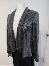 Wallis Sequin Shimmer Evening Jacket / Shrug - Silver & Black - UK 10