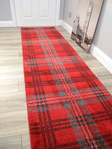 Red tartan hallway rug - tartan,