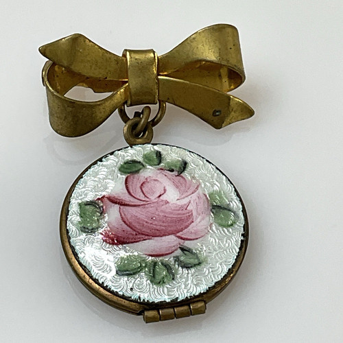 Vintage guilloche enamel rose - vintage,
