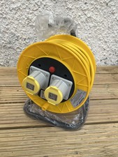2 Gang Way 16A 110v Extension Lead Cable Reel 25m Industrial Building Work Site