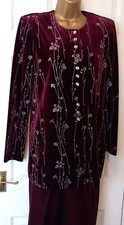 Ladies 2pc Dressy Evening Trouser Suit Sparkly Burgundy Size 10 (US) 12 (UK) NEW