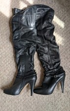 River Island Woman's Black Soft Leather Over The Knee Heeled Boots