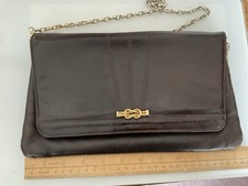 JANE SHILTON VINTAGE BROWN LEATHER CLUTCH BAG WITH CHAIN STRAP