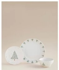 White Christmas Tree Porcelain 12 Piece Dinner Set